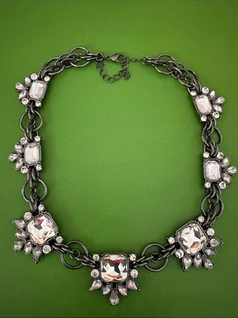 Crystal Statement Necklace in Silver-Gray